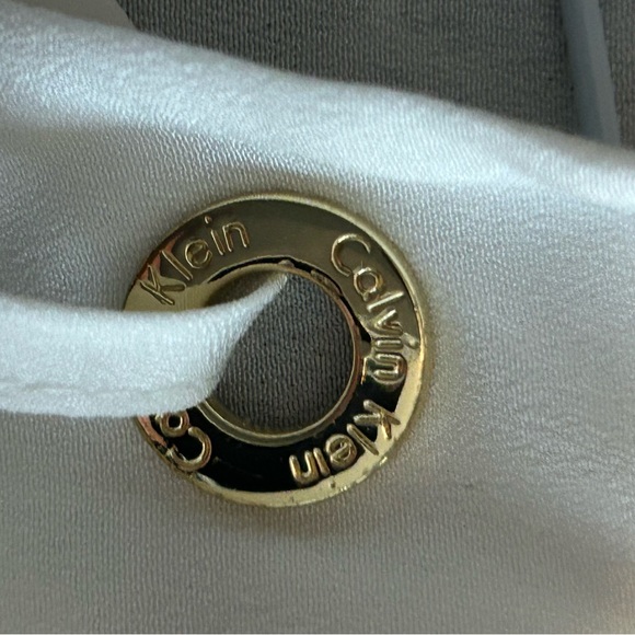 Calvin Klein White Dress Top with gold accent loops that ties at the neckline - Picture 5 of 14